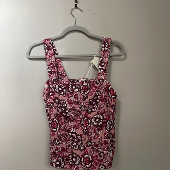 Faherty Pacifica Floral Print Square Neck Linen Boxy Tank - Picture 7 of 9